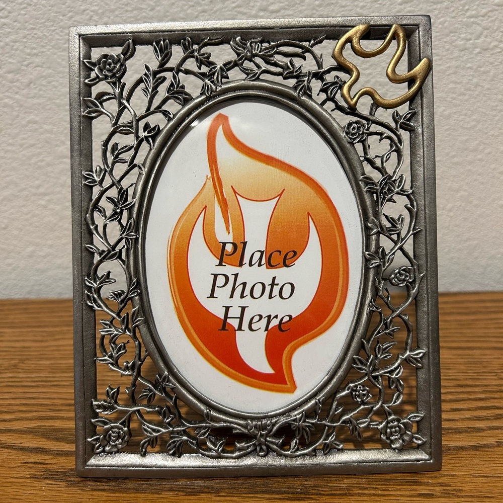 Intricate Silver and Gold Floral Pewter Picture Frame - Picture 2 of 9